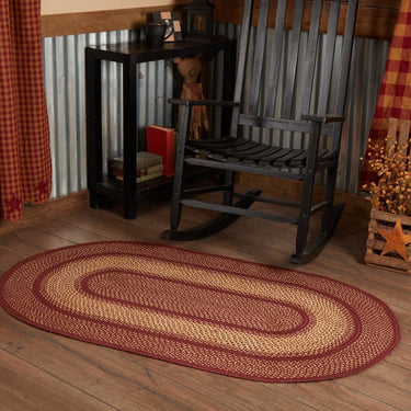 Burgundy Red Primitive Jute Braided Rug Oval 3'x5' with Rug Pad VHC Brands - The Fox Decor